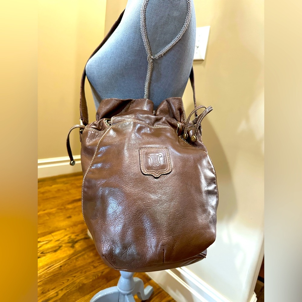 Celine Vintage Brown Leather Bucket Bag